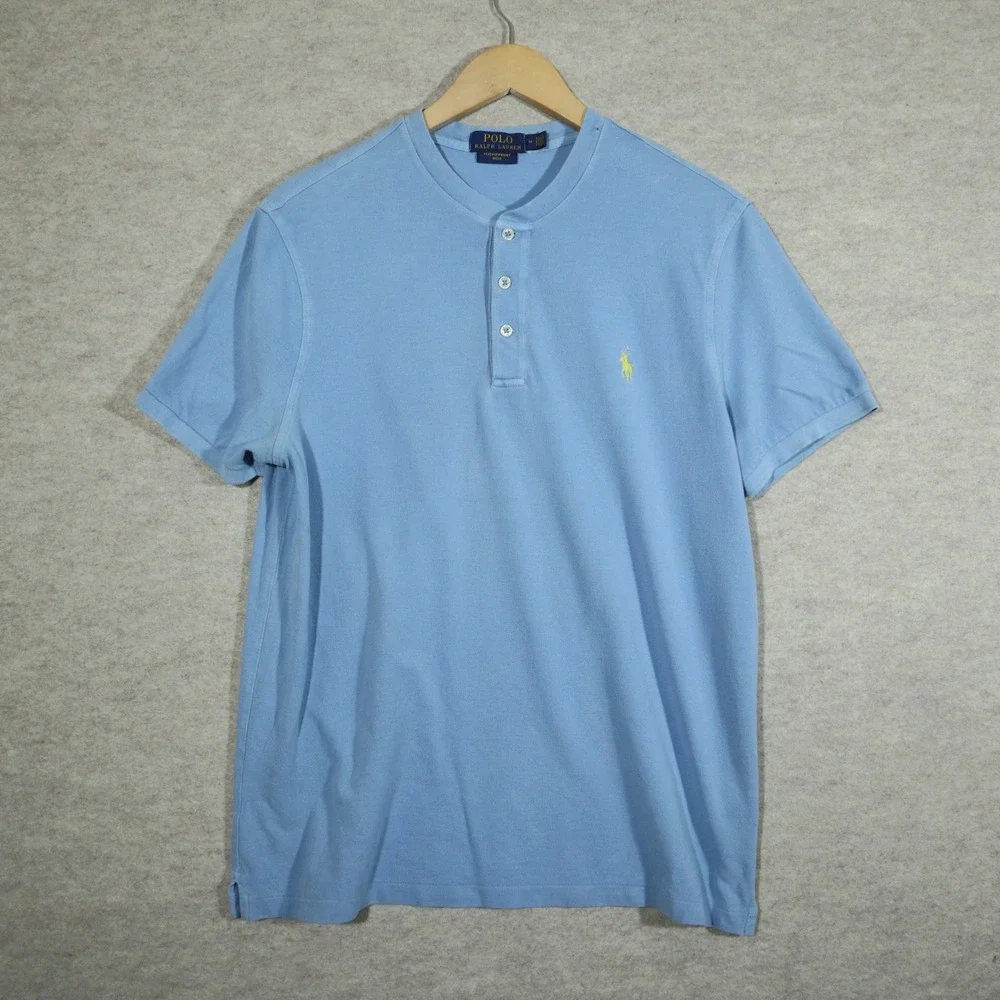 Polo Ralph Lauren Henley Shirt Mens Medium Blue Featherweight Mesh Short Sleeve